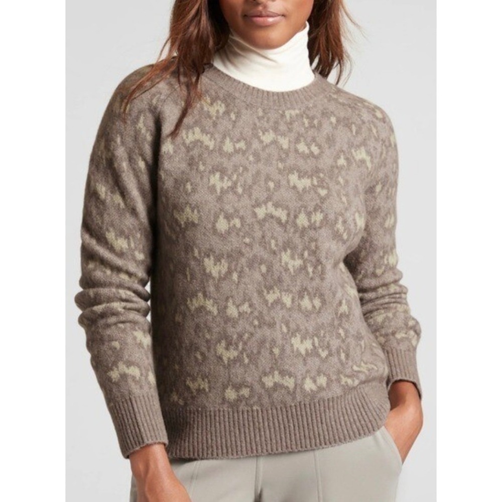 Athleta‎ Merino Wool Blend Brown Patterned Crew Neck Sweater Womens XS